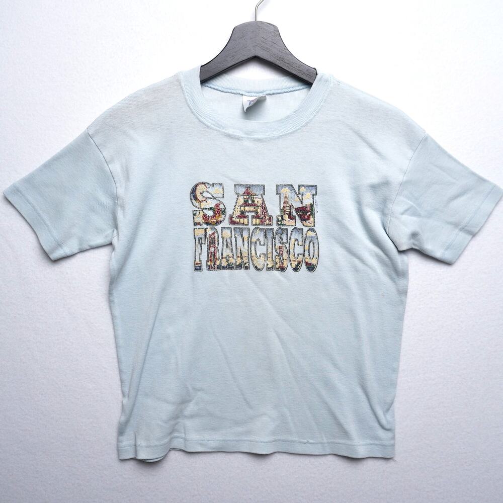 VTG San Francisco Baby T‎ Blue Graphic Print 100% Cotton